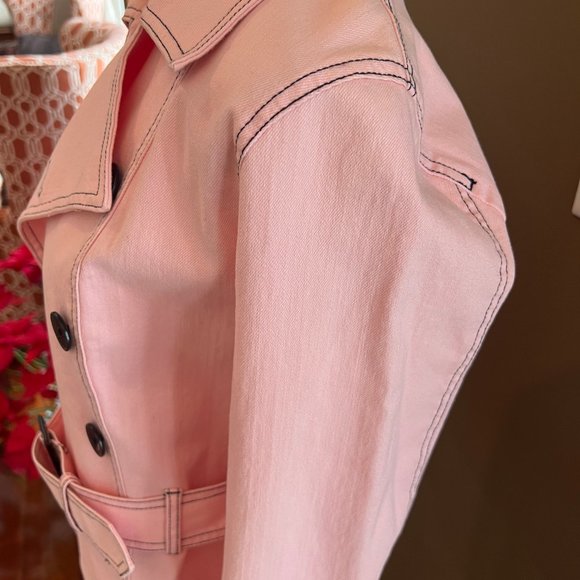 Ralph Lauren Jeans Pink Denim Double Breasted Belted Jacket, Size Medium - Picture 2 of 6